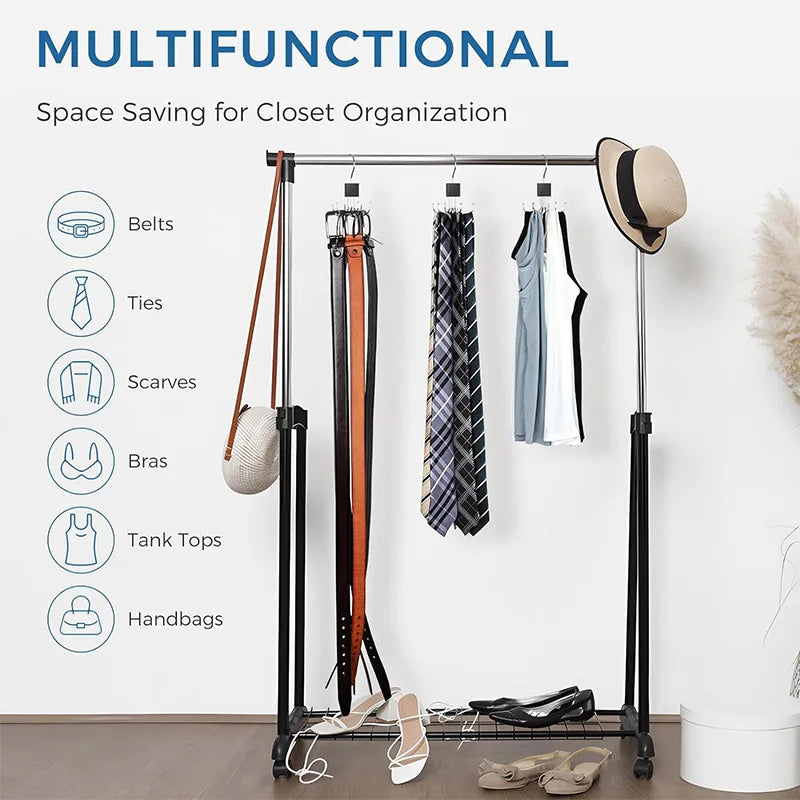 360° Rotating Metal Belt Hanger — Durable Organizer for Belts, Scarves, Bras & Ties, Home & Dorm Storage