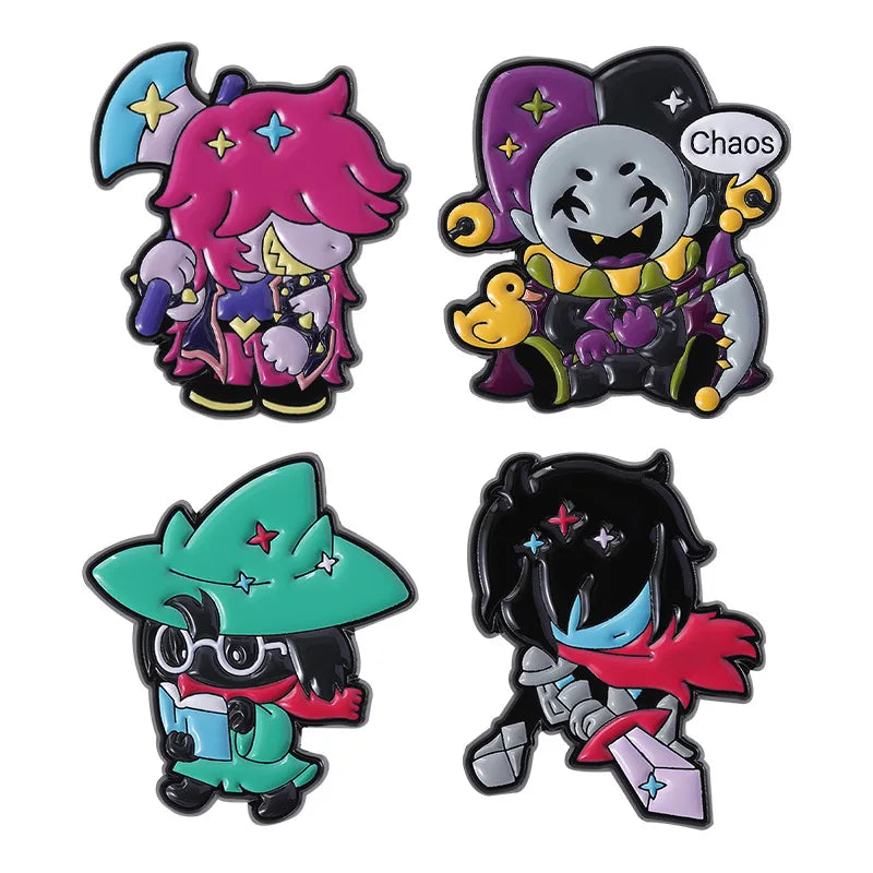 4-Piece Deltarune Enamel Pin Set - Susie & Kris RPG Game Character Brooches for Backpacks, Jackets & Fan Gifts
