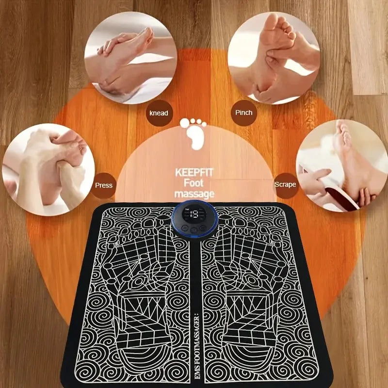 Foldable Electric EMS Foot Massager Pad with Remote Control - Muscle Stimulator and Foot Cushion for Men and Women