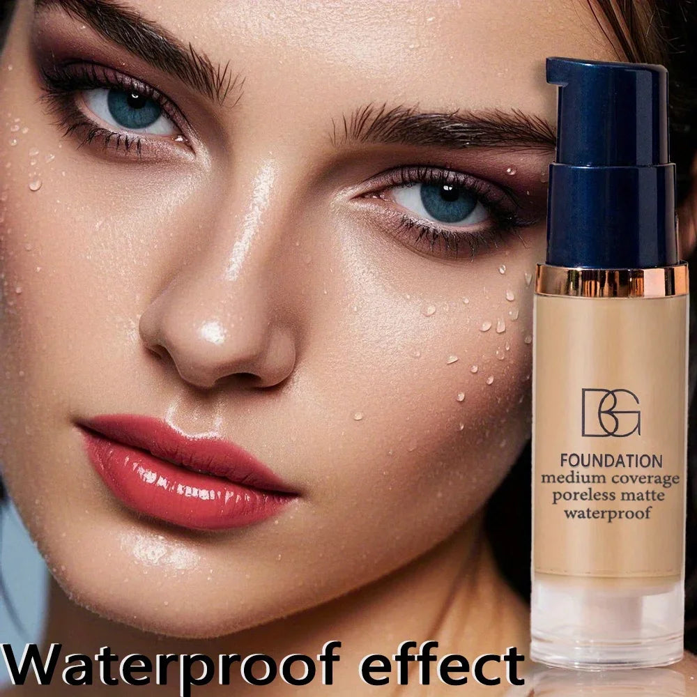 2PCS Waterproof Liquid Foundation Set - Matte Full Coverage Makeup with Black Triangle Powder Puff for Flawless Finish