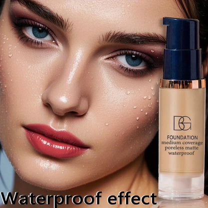 2PCS Waterproof Liquid Foundation Set - Matte Full Coverage Makeup with Black Triangle Powder Puff for Flawless Finish