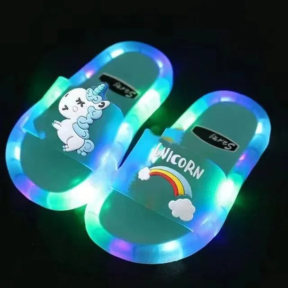 Children’s Cartoon Unicorn Slippers – Light-Up Cute Animal Print Shoes for Boys & Girls, Toddler Bathroom Slippers
