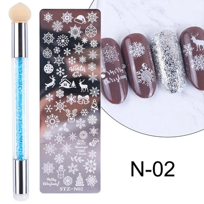 Nail Stamping Plates Set with Silicone Stamper & Brush - Flower and Geometry Transfer Stencils for Nail Art Manicure