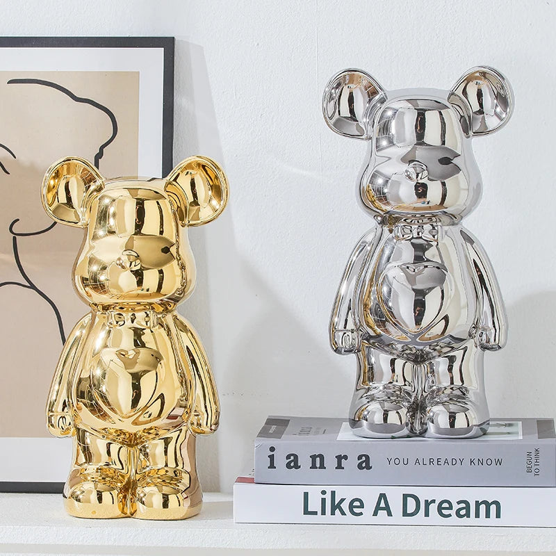 Aesthetic Ceramic Teddy Bear Statue – 17/27cm Bear Figurine Home Decor Ornament