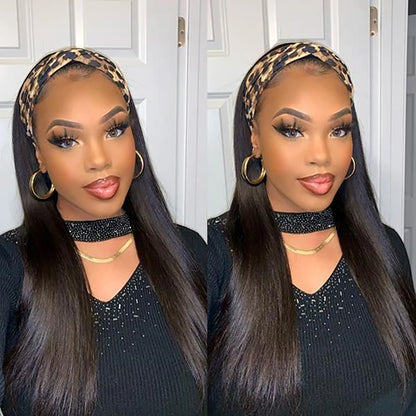 Headband Wig – 180% Density Bone Straight Peruvian Human Hair Wig for Black Women, Full Machine Made