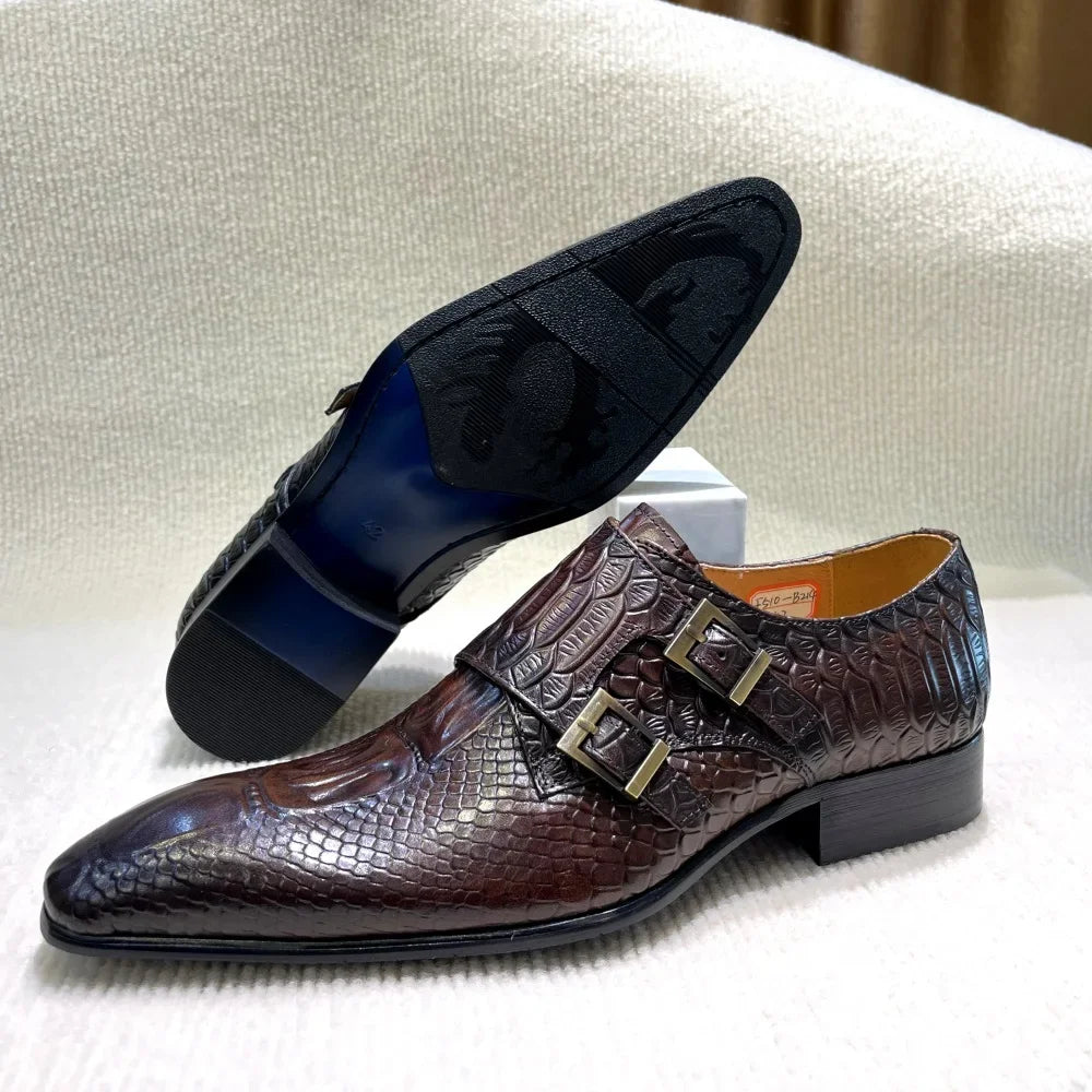 Men’s Genuine Leather Oxford Shoes - Italian-Style Crocodile Pattern Formal Office, Party and Wedding Dress Shoes