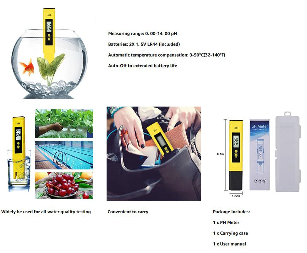 TDS Meter Digital Water Tester - High Accuracy 0-14 PH, 0-9990ppm TDS & EC Meter with LCD for Aquariums & Filters