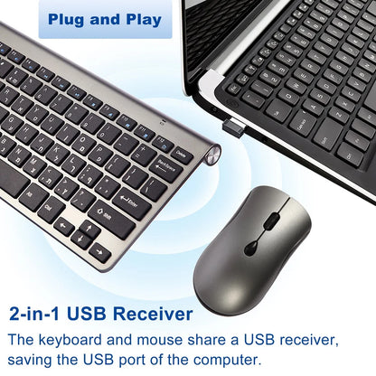 2.4G Wireless Mini Keyboard and Mouse Set – USB Portable Combo with Russian/Korean/Hebrew Layout for PC & Laptop