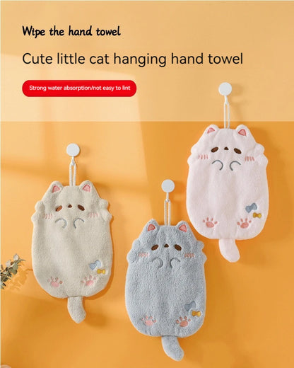 Cute Cartoon Tanuki Hanging Towel – Coral Velvet Absorbent Kitchen & Bathroom Towels, Thick Cloth