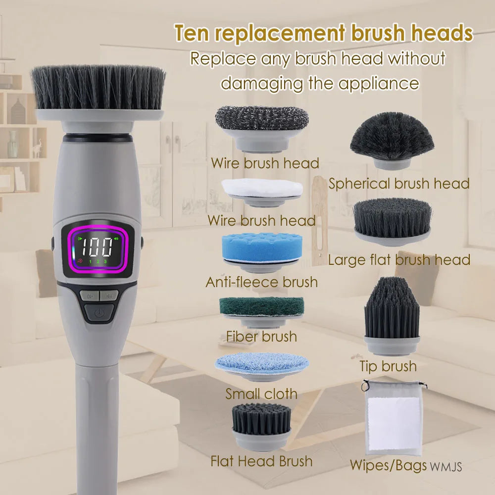 10 in 1 Electric Cleaning Brush – Multifunctional Bathroom & Toilet Brush with Voice Announcement