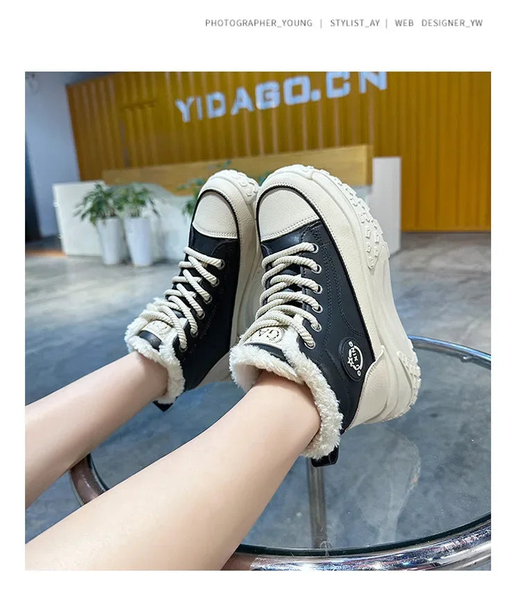 Women's Winter 2023 Flat Boots – Fleece-Lined High-Top Warm Cotton Shoes Hx-Q037