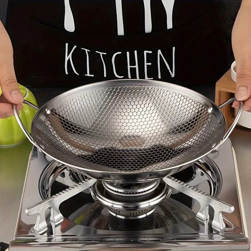 29cm/11inch Stainless Steel Honeycomb Skillet | Non-Stick, Scratch-Resistant Cooking Pan for Pasta, Steak, Porridge, Ramen