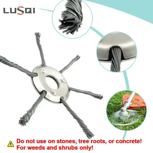 LUSQI Steel Wire Wheel Grass Trimmer Head – 6/7 Inch Universal Brush Cutter Attachment for Weed, Moss & Rust Removal