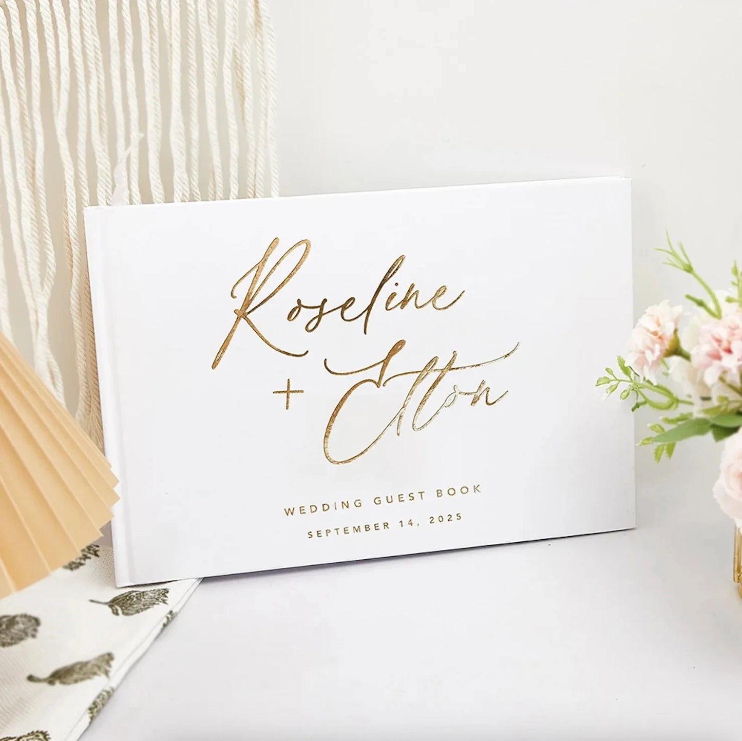 Personalized Wedding Guest Book - White/Black Elegant Keepsake, Photo Album & Signature Book for Messages