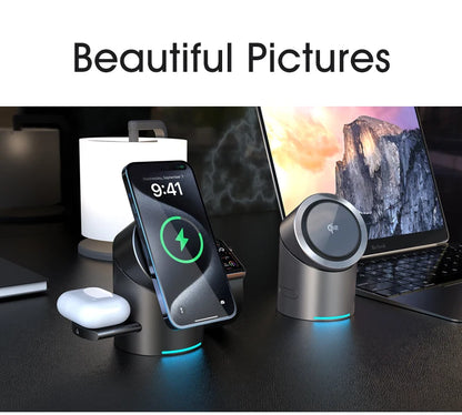 Truly Qi2 3-in-1 MagSafe Magnetic Touch Wireless Charger — Fast Charging Dock for iPhone, Android, Apple Watch & AirPods