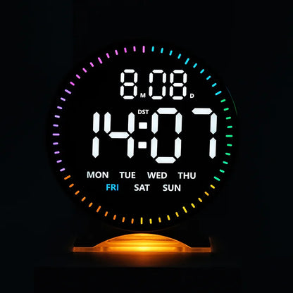 LED Digital Alarm Clock with Adjustable Brightness — Week, Date & Seconds Display, 2 Alarms, 12/24H Table Clock with Ambient Light