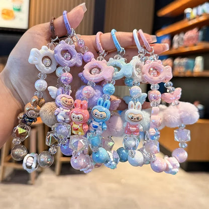 New Rabbit Hairball Beaded Mobile Phone Chain — Cute Cartoon Lanyard & Bag Pendant, Popular Gift Phone Charm for Girls