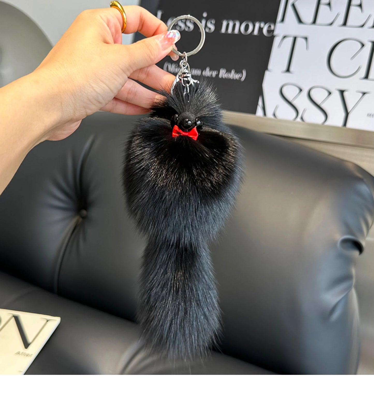 2024 Cute Real Fox Fur Plush Keychain – Pompom Bag Pendant & Car Key Ring Toy for Girls