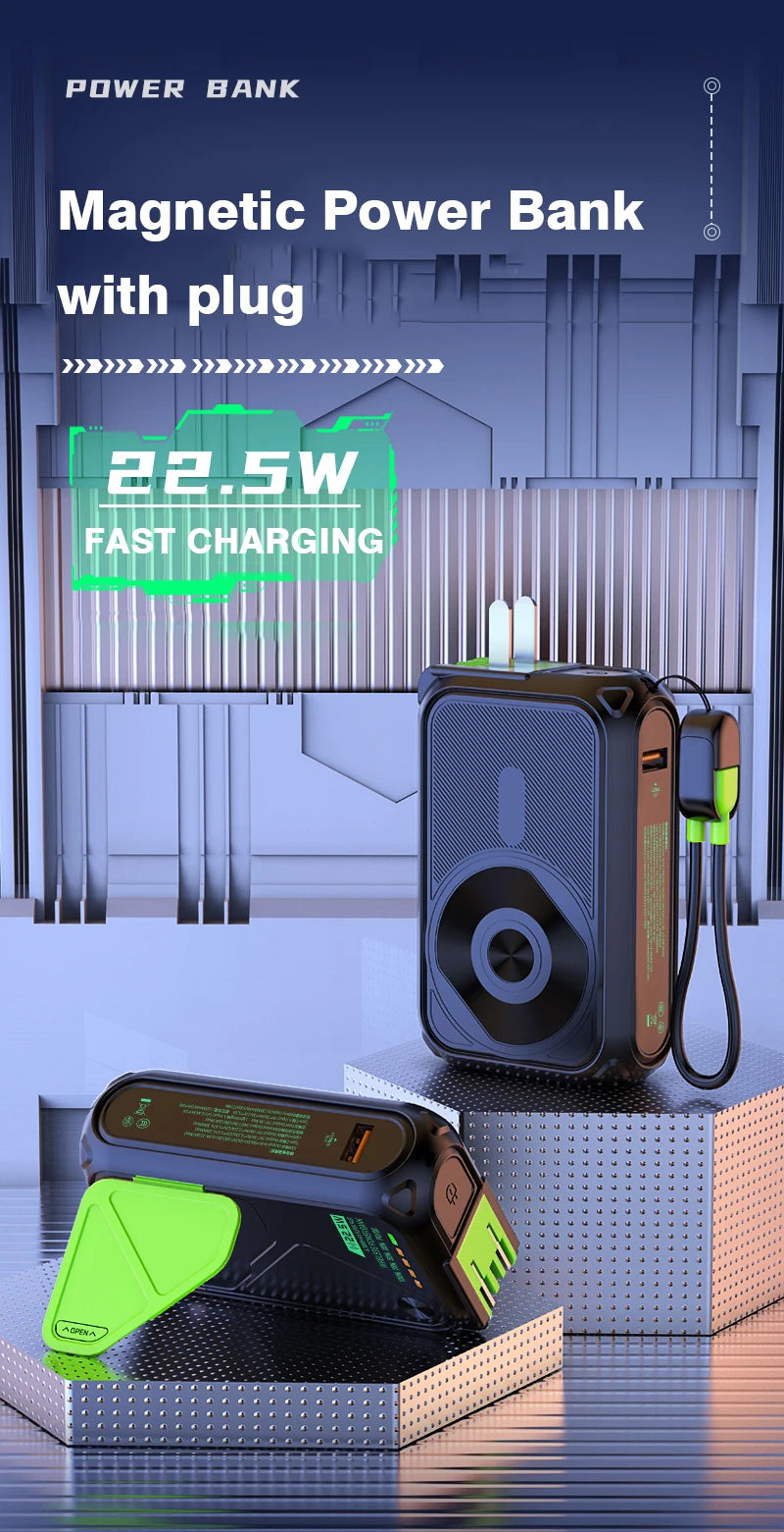 Magnetic Wireless Power Bank 20000mAh - Large Capacity Fast Charger with AC Plug, External Spare Battery for iPhone