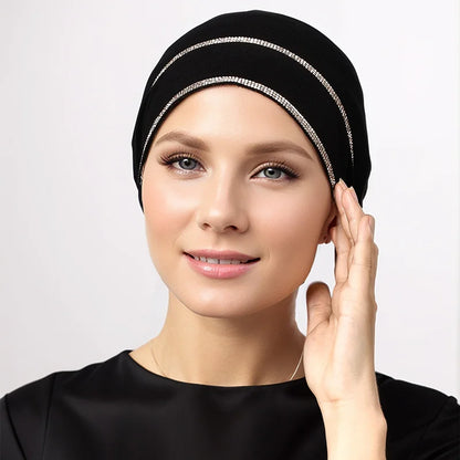 Women’s Modal Rhinestone Hijab Cap - Soft Muslim Turban Underscarf Bonnet for Secure Headwrap Styling