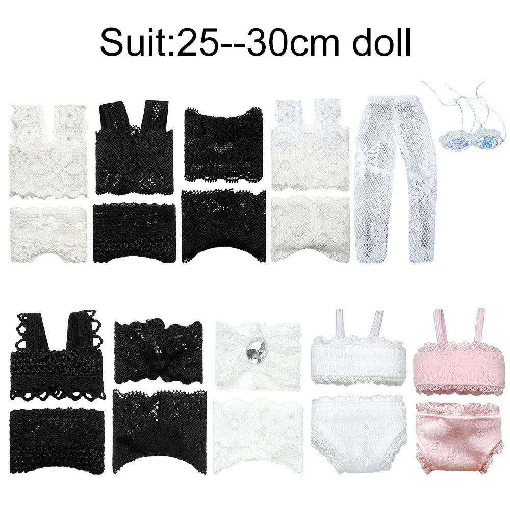 Soft Lace Underwear for 30cm Dolls – Bra & Briefs for Blythe 1/6 BJD Dolls, Dollhouse Kids Toy Clothing