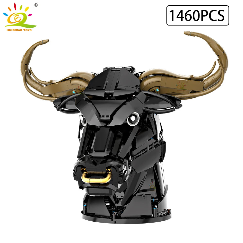 HUIQIBAO MOC Animal Head Building Blocks — Wolf, Deer & Eagle Wall Decor Sculpture Toy