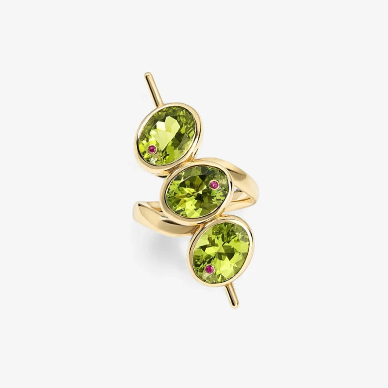 Green Zirconia Geometric Bead Ring - Elegant Women’s Daily Wear Party Jewelry Gift Accessory