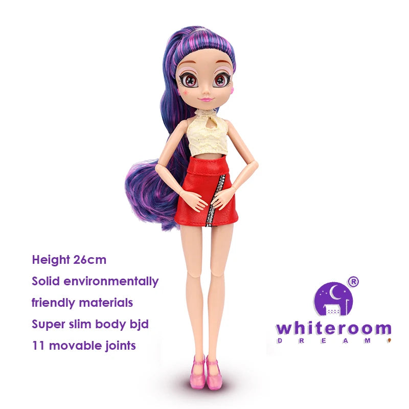 26cm BJD Doll for Girls – Purple Hair Fashion Princess with Big Eyes & Accessories Gift