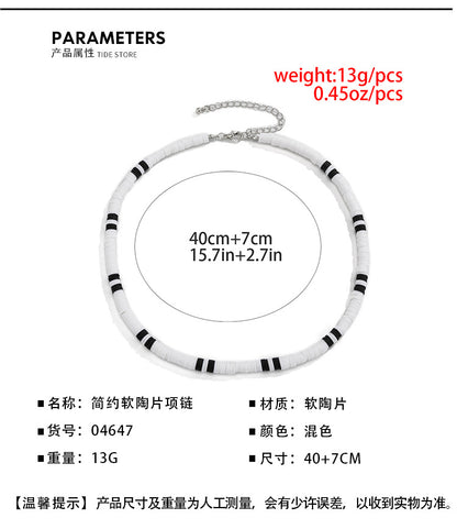 Bohemian White & Black Polymer Beads Necklace – Unisex Collar for Men and Women