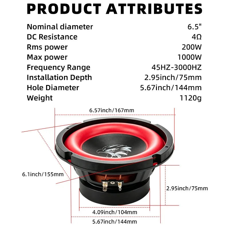 6.5 Inch Car Speakers 1000W High Power - HiFi Subwoofer High Sensitivity Mid Bass Stereo Audio for Car, RV & Motorhome