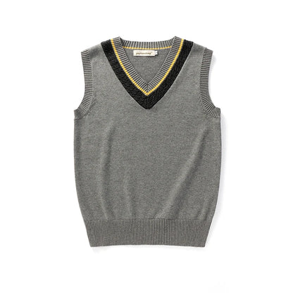 Unisex Sleeveless Sweater Vest – V-Neck Preppy Knitted Jumper for Women & Men, Retro Spring Fashion