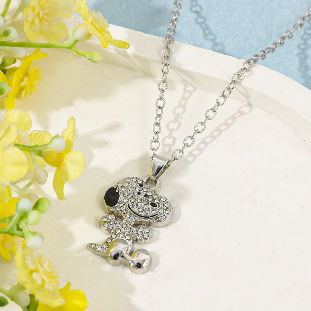 Snoopy Zircon Necklace - Cute Cartoon Dog Pendant Couple Jewelry for Valentine's Day Gifts