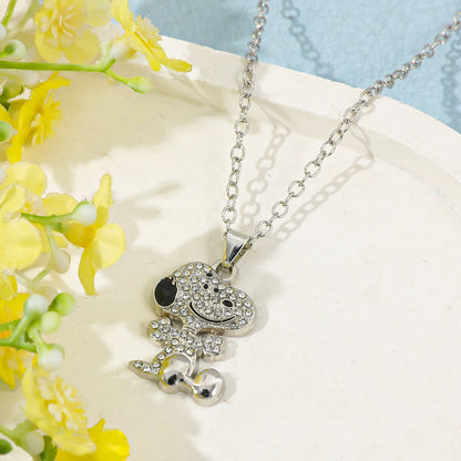 Snoopy Zircon Necklace - Cute Cartoon Dog Pendant Couple Jewelry for Valentine's Day Gifts