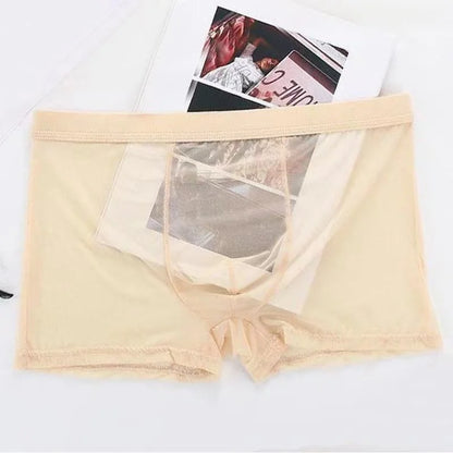 Transparent Ice Silk Men's Boxers - Low Waist See-Through Bulge Underwear