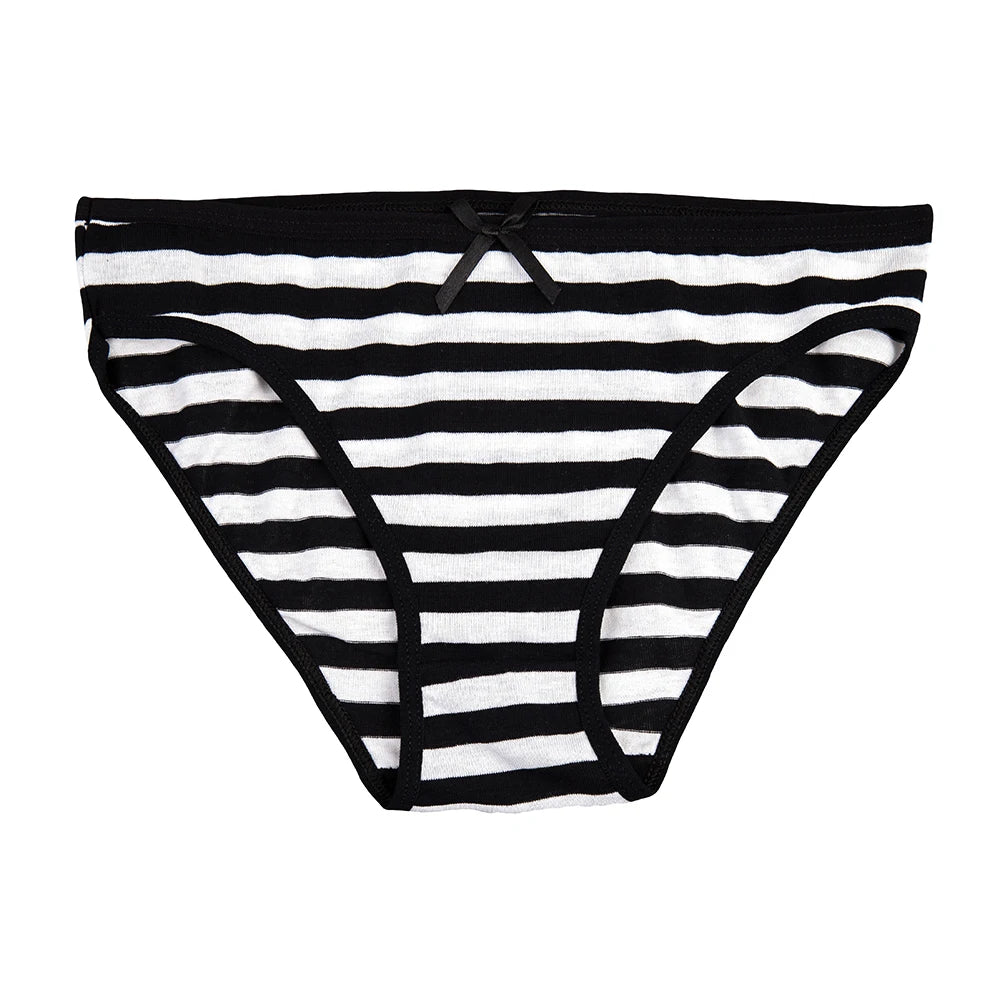 Women’s Cotton Lace Panties Set - 5Pcs Sexy Bikini Briefs with Striped Print Underwear for Ladies & Girls