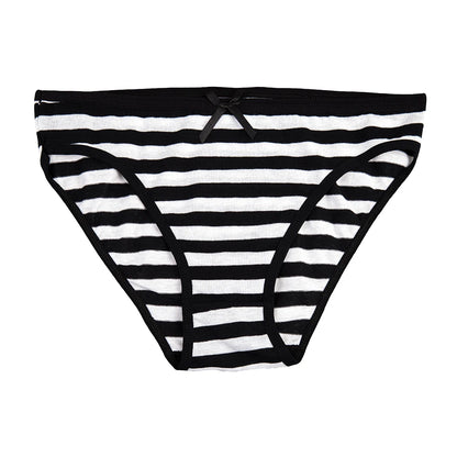 Women’s Cotton Lace Panties Set - 5Pcs Sexy Bikini Briefs with Striped Print Underwear for Ladies & Girls