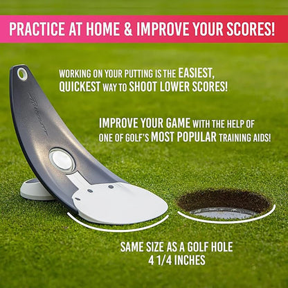 Golf Putter Practice Alignment Tool – Foldable Stick Holder with Triple Aim Points & Spiked Base for Indoor & Outdoor Use