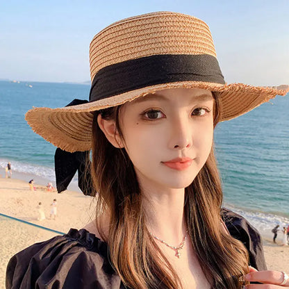 Bow Straw Hat for Women – Wide Brim Sun Visor Cap for Beach, Summer Vacation & Outdoor Sun Protection