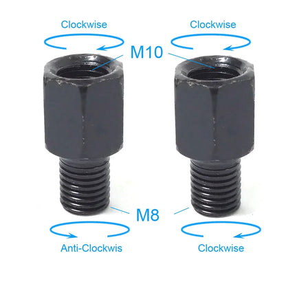 Pair Black Motorcycle Mirror Adapters M10 & M8 – 8mm/10mm Rearview Mirror Conversion Bolts, Left & Right Thread