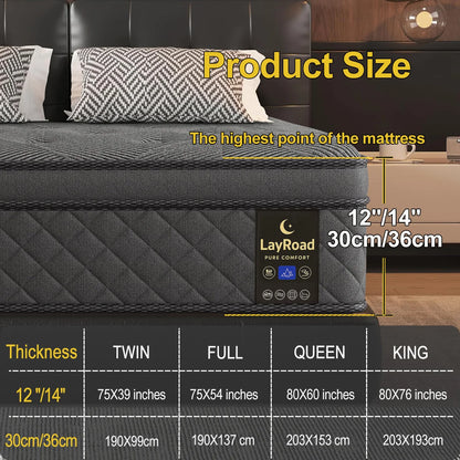 LayRoad 12-14 Inch Memory Foam Mattress - Medium-Firm Bed-in-a-Box Mattress in Twin, Full, Queen & King Sizes