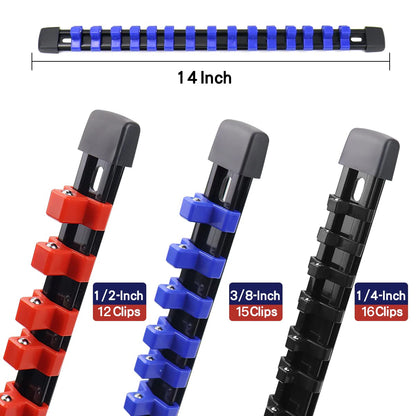 Universal Socket Organizer Rail – 1/4", 3/8", 1/2" Wrench Holder Plastic Bracket for Wall Mount & Home Repair Tools