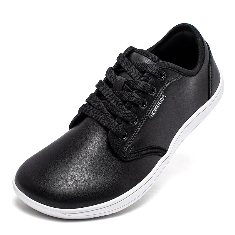 HOBIBEAR Wide-Toe Family Sneakers — Barefoot Minimalist Lace-Up Casual Walking Shoes with Hook & Loop Faux Leather