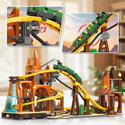 Western Roller Coaster Building Set – Mini Mine Train Model Toy with Lifting Chain for Teens & Adults