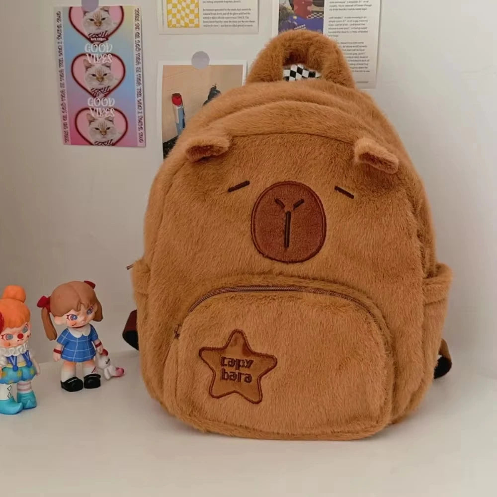 Kawaii Capybara Plush Backpack – Cute Cartoon Capibara Crossbody Tote Bag for Women with Large Capacity