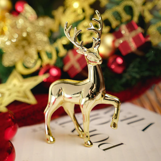 Golden Deer Statue Figurine – Plastic Reindeer Sculpture for Luxury Living Room & Christmas Tabletop Decor