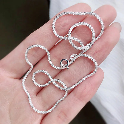 Authentic S925 Sterling Silver Necklace – 2mm Sparkling Collarbone Sweater Chain, Elegant Jewelry Gift for Women
