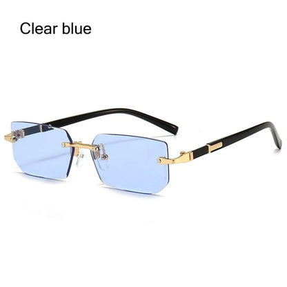 Rimless Rectangle Sunglasses – Fashion Small Square Shades for Men & Women, Summer Travel Eyewear