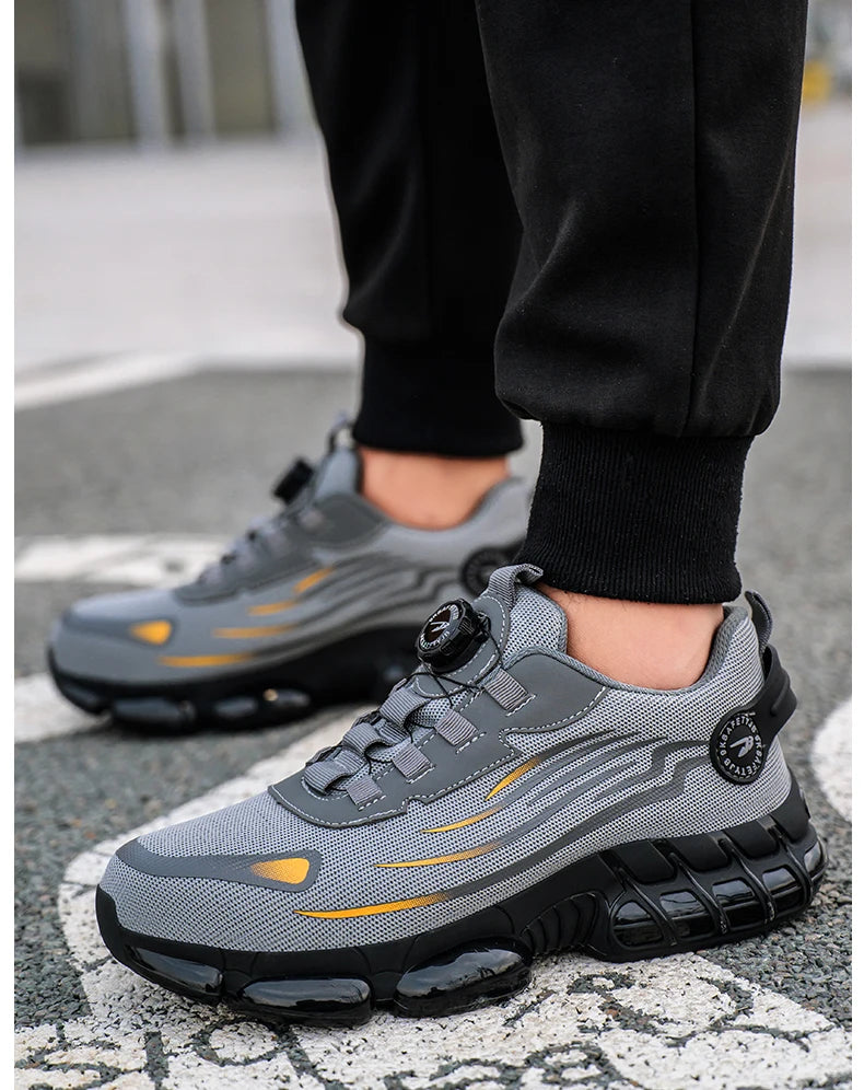 Rotating Button Men’s Safety Shoes – Anti-Smash & Anti-Puncture Work Boots, Fashion Sport Protective Footwear