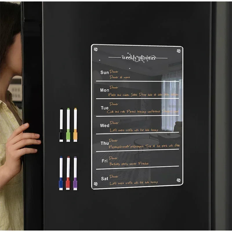 Magnetic Fridge Calendar & Weekly Planner – Reusable Transparent Dry Erase Board for Schedule, Menu & Notes