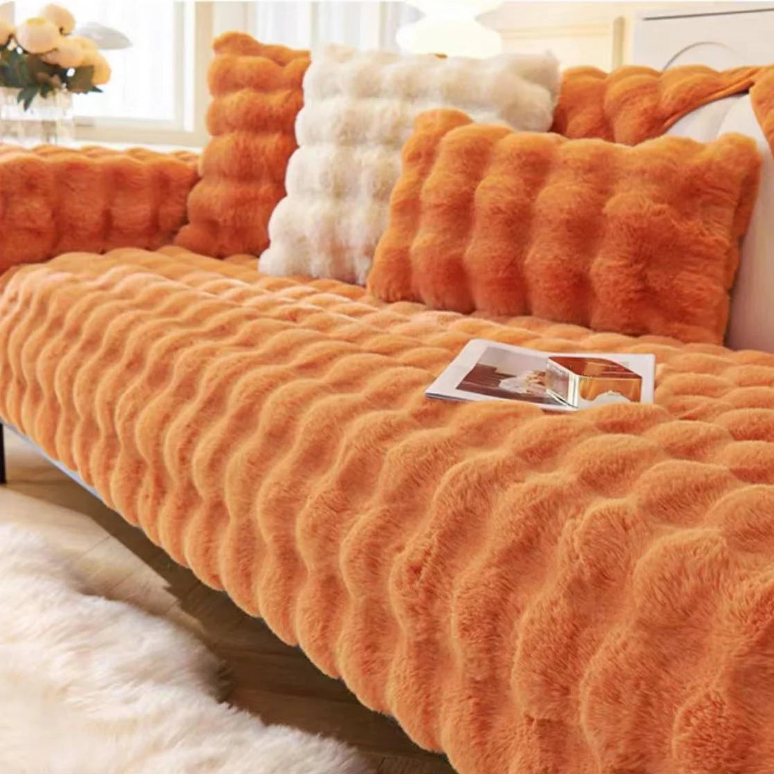 Thick Rabbit Fur Plush Sofa Slipcover - Non-Slip Soft Couch Cushion Cover for Modern Living Room Home Decor